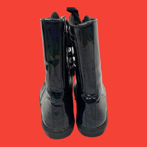 black vegan leather lace up boots glossy flat sole size 7 witchcore - Picture 3 of 8